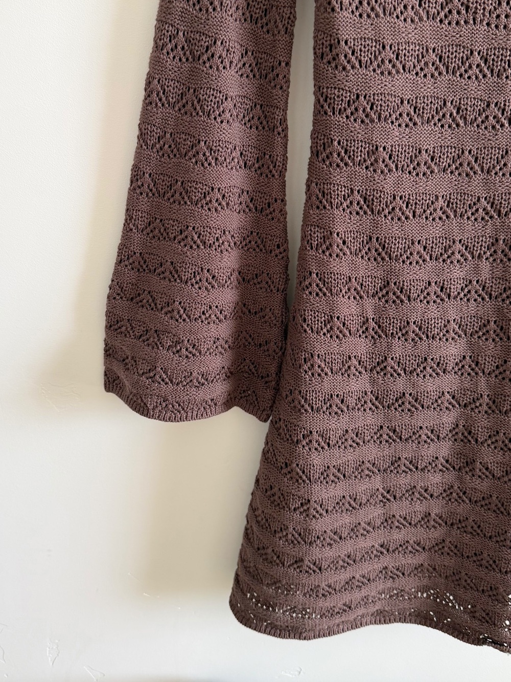 Abercrombie Long Sleeve Crochet Style Mini Dress in Dark Brown - Picture 7 of 12